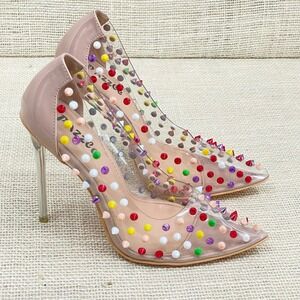 Pazzle Women Clear Studded Stiletto Heels Pumps Transparent Studs Rainbow Size 7